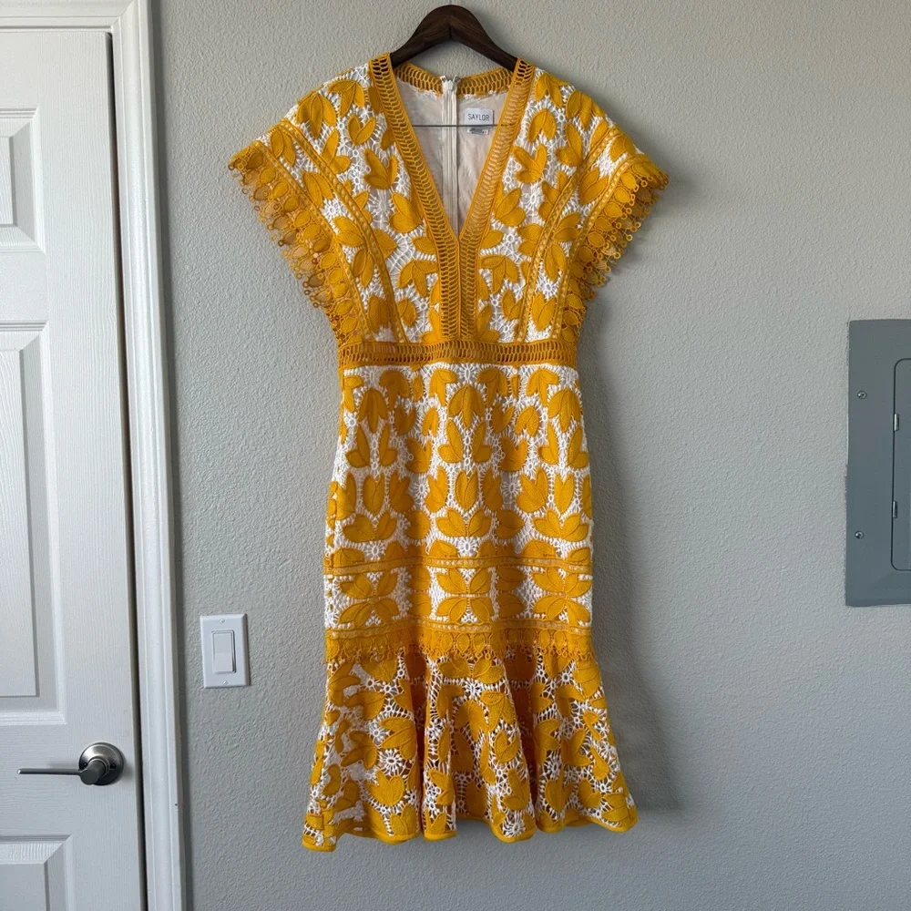 SAYLOR Yellow and White Embroidered Midi Dress - Picture 9 of 16